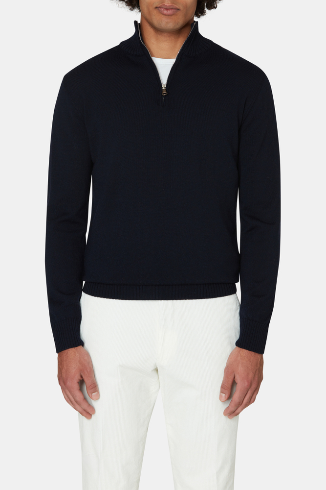 Regular Fit Half Zip Fine Merino Wool Sweater