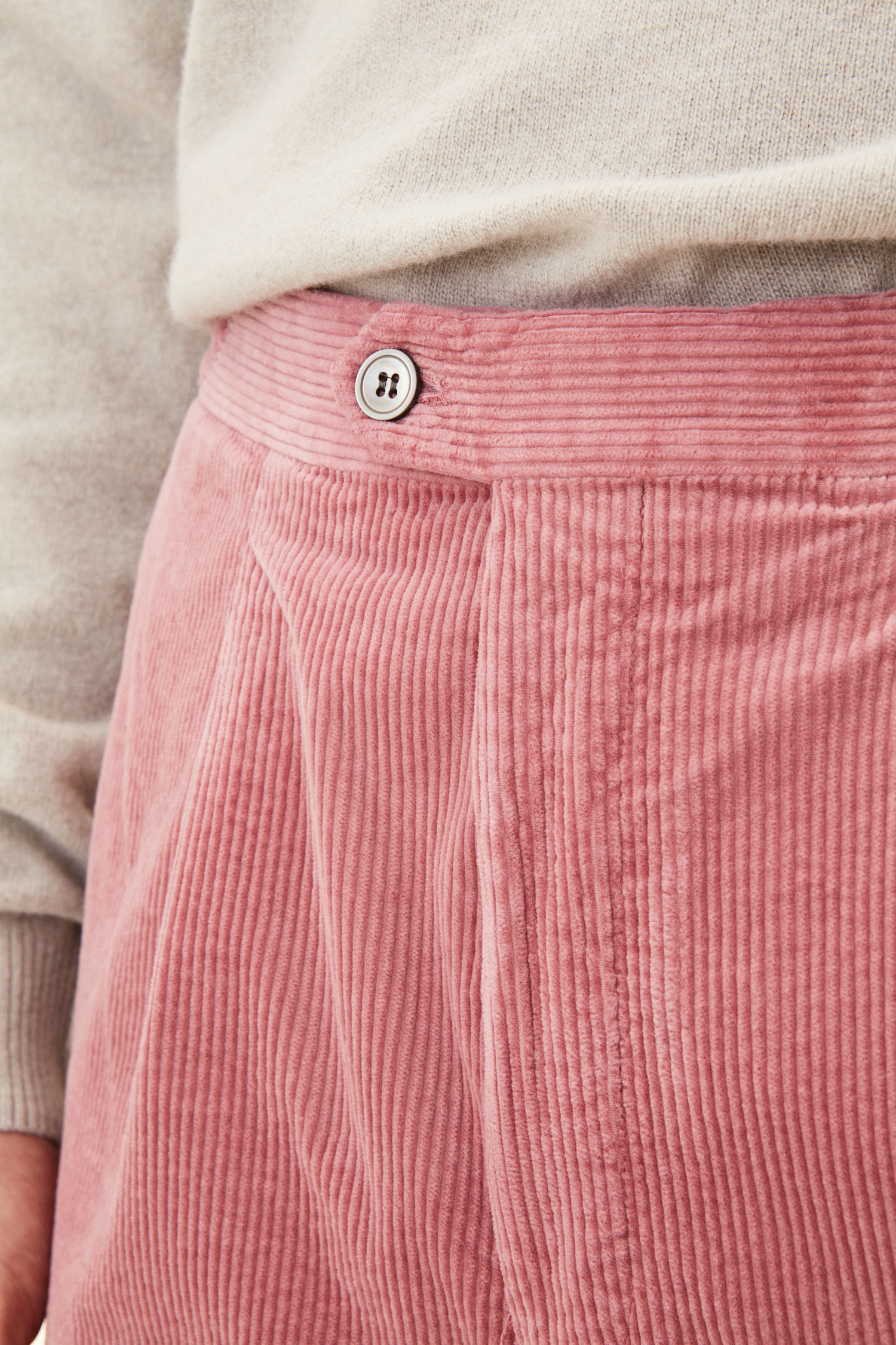 Regular Fit High Waist Corduroy Trousers - Pink | Oscar Jacobson