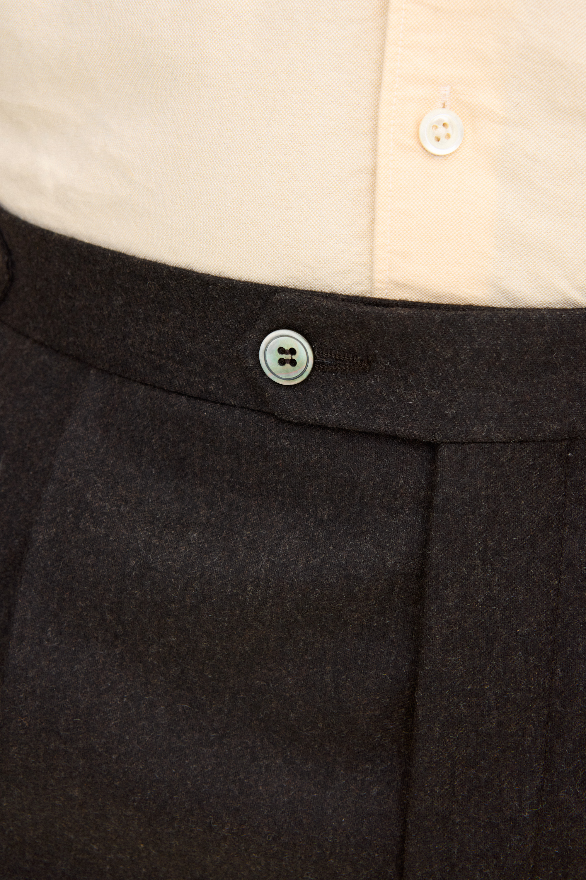 Regular Fit High Waist Flannel Trousers - Brown | Oscar Jacobson