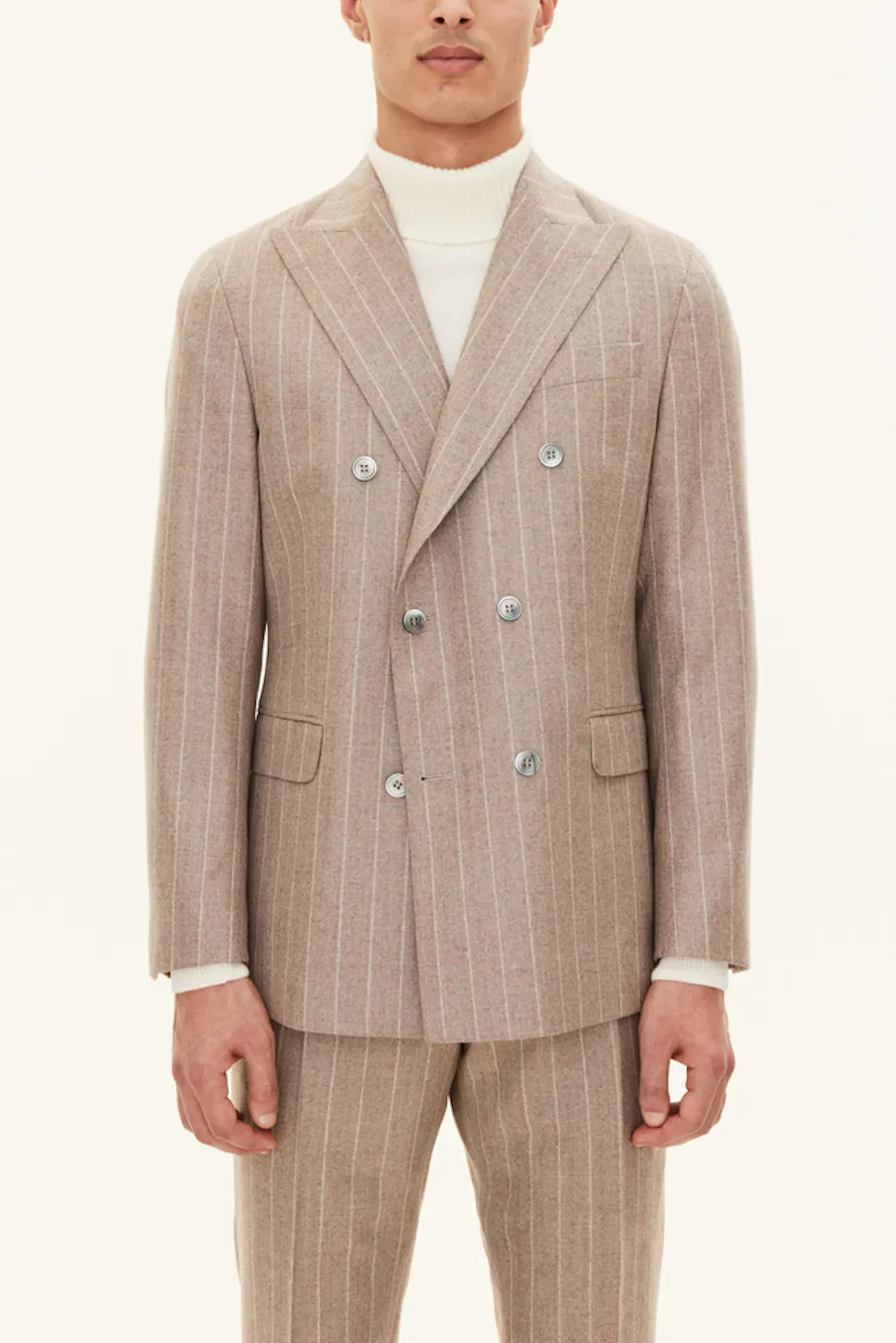 Regular Fit Double Breasted Herringbone Pinstripe Blazer
