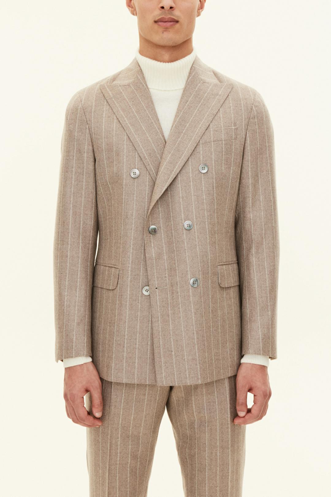 Regular Fit Dubbelknäppt Kavaj Randigt fiskbensmönster