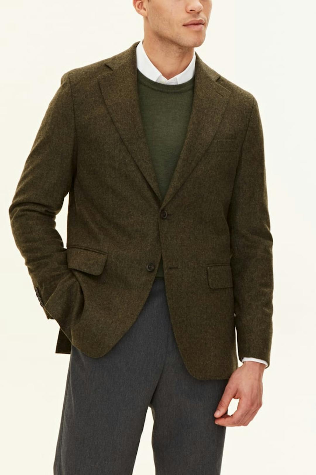 Regular Fit Tweed Herringone Blazer
