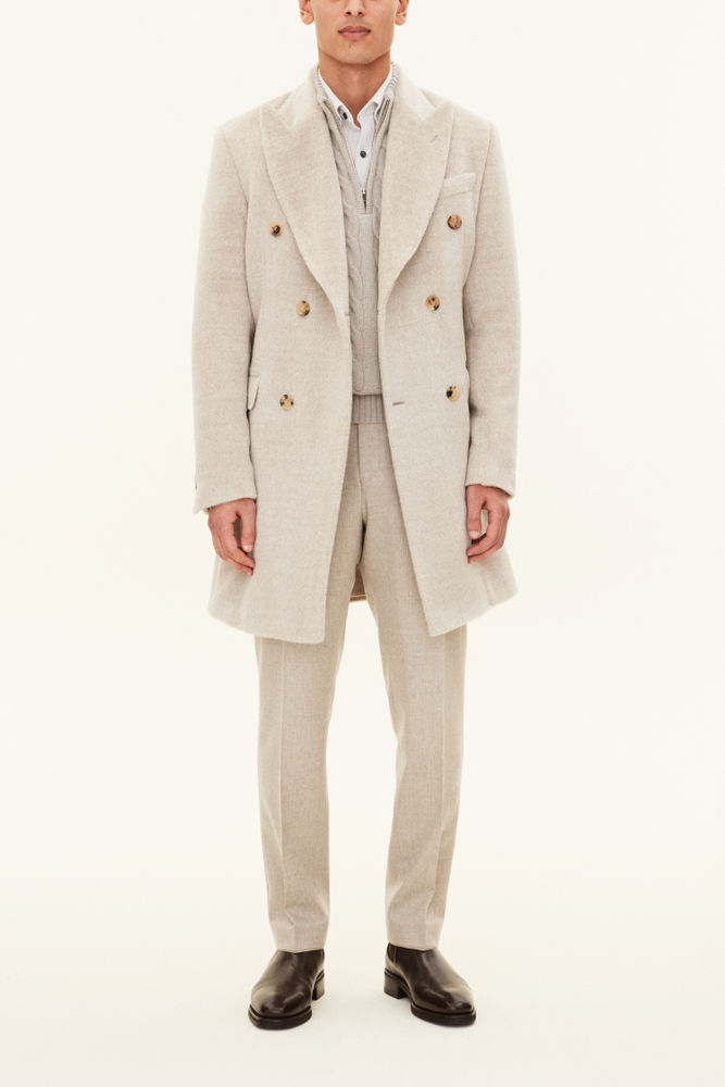 Regular Fit Dobbeltbrystet Frakke Børstet Alpakauld