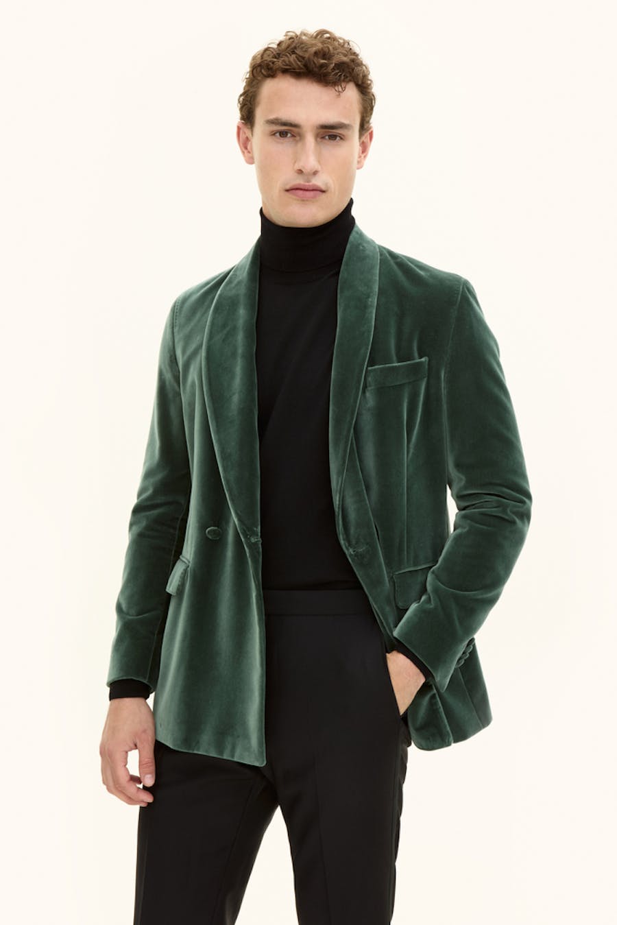 Regular Fit Dobbeltspent Smokingblazer Fløyel