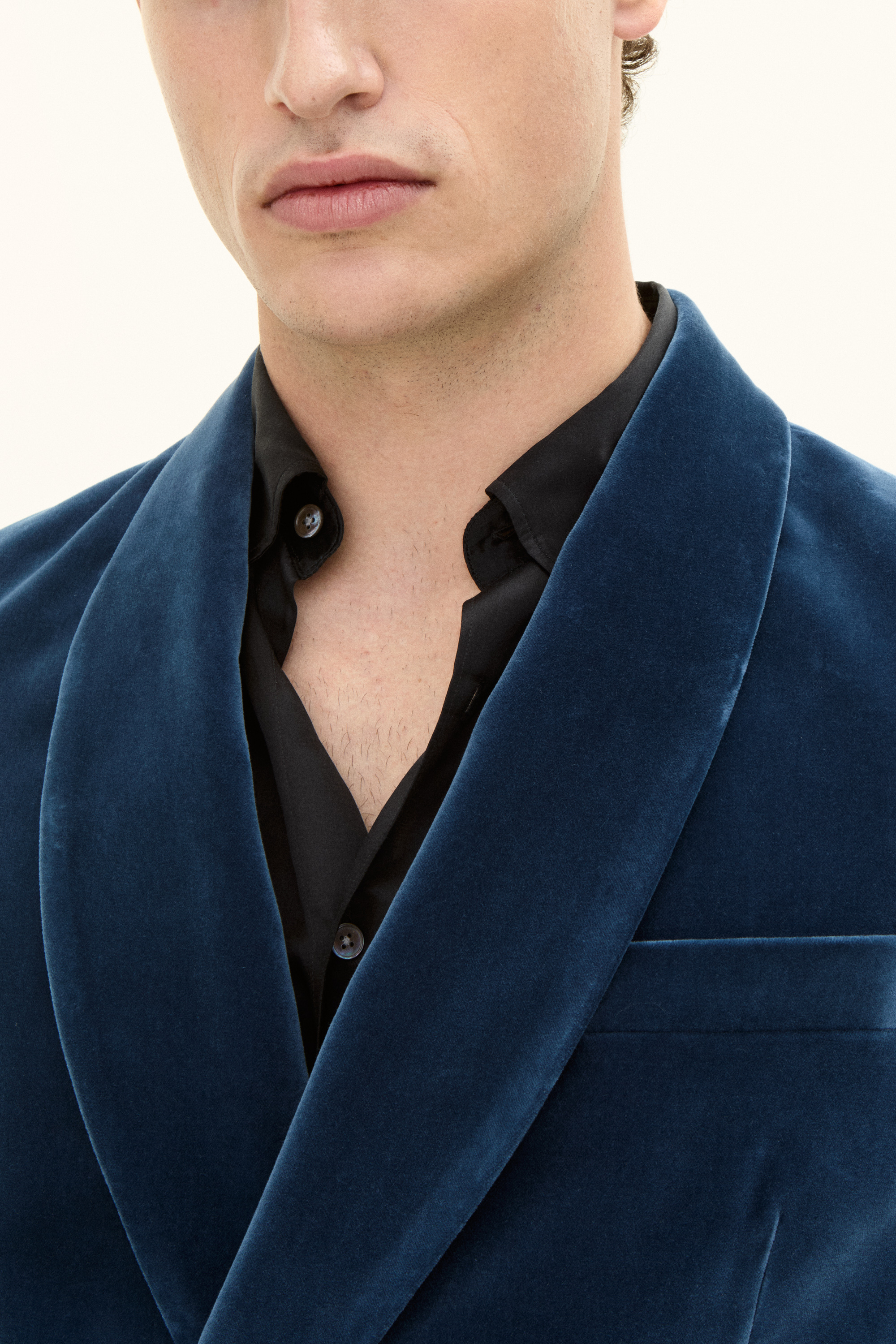 Regular Fit Double breasted Velvet Tuxedo Blazer - Dark blue