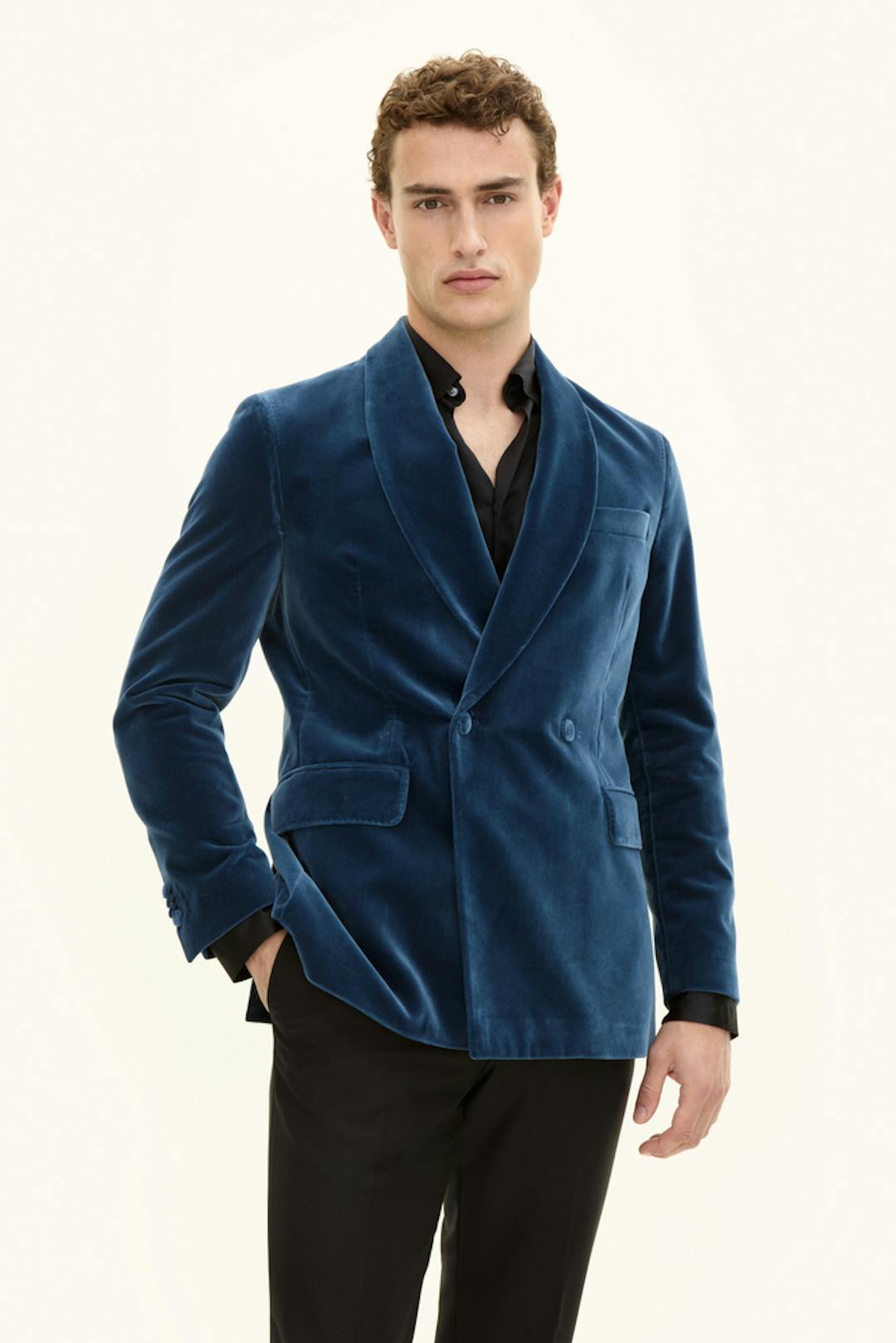 Regular Fit Dubbelknäppt Smokingkavaj Sammet