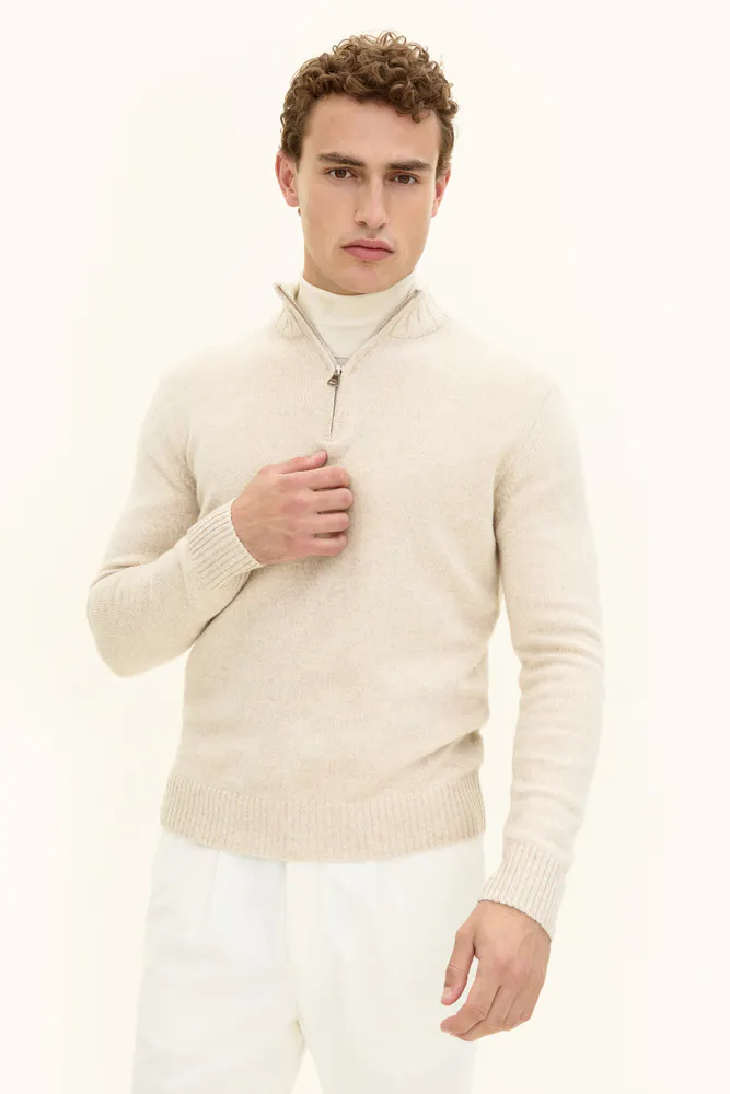 Regular Fit Half Zip Tröja Ullblandning