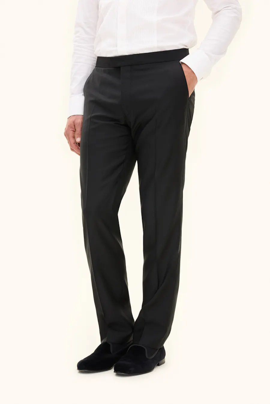 Regular Fit Plain Weave Wool Stretch Trousers