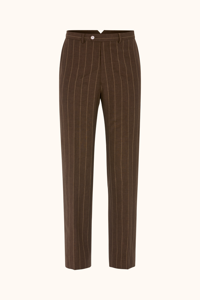 Regular Fit High Waist  Striped Linen Wool Trousers