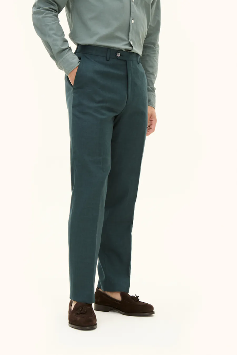 Regular Fit High Waist Linen Twill Trousers