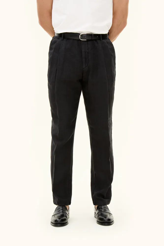 Regular Fit Højtaljet Garment Dye Hør Bukser