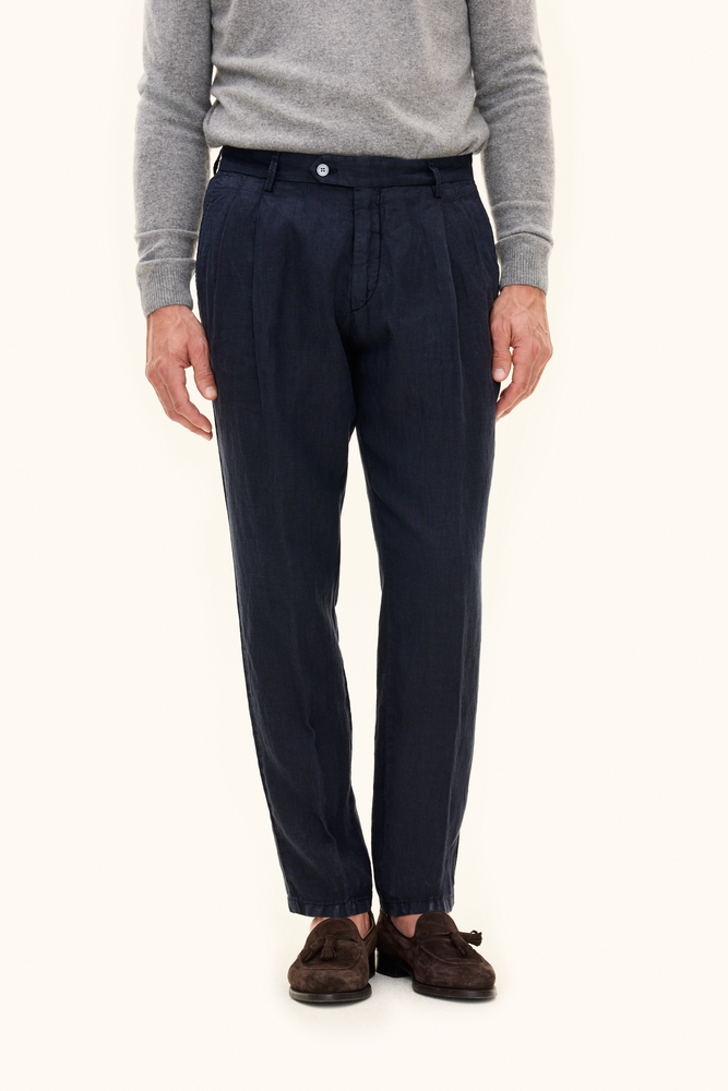 Regular Fit High Waist Garment Dye Linen Trousers