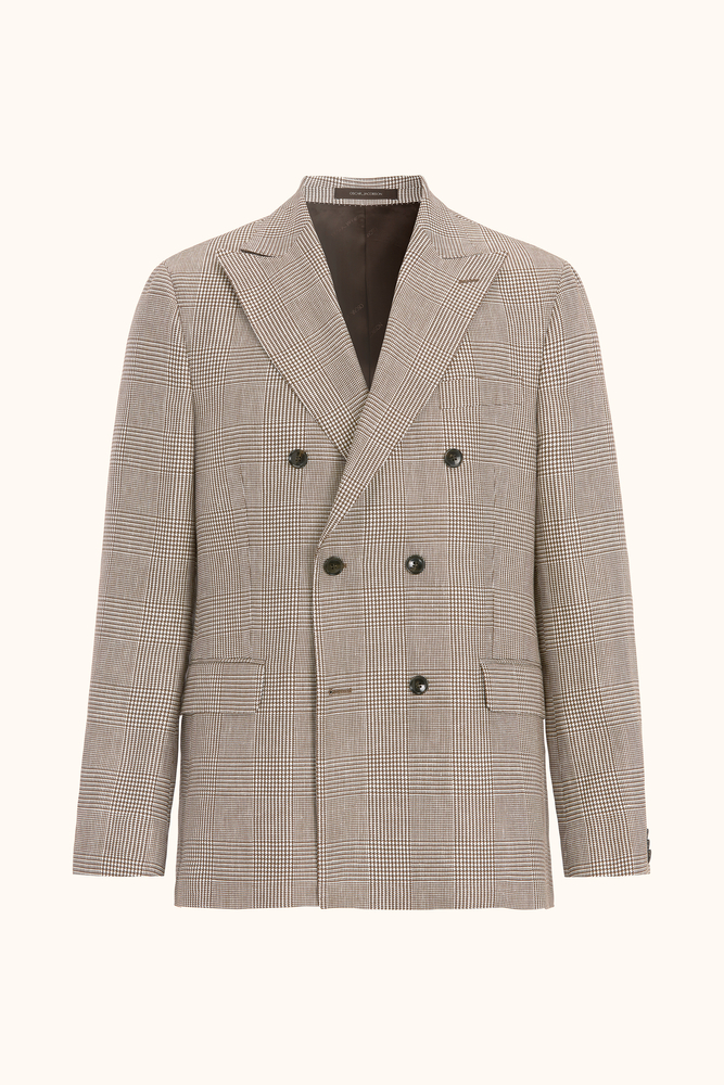 Regular Fit Dobbeltradet Hør Glencheck Blazer