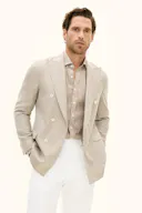 Regular Fit Double Breasted Wool Silk Structure Blazer