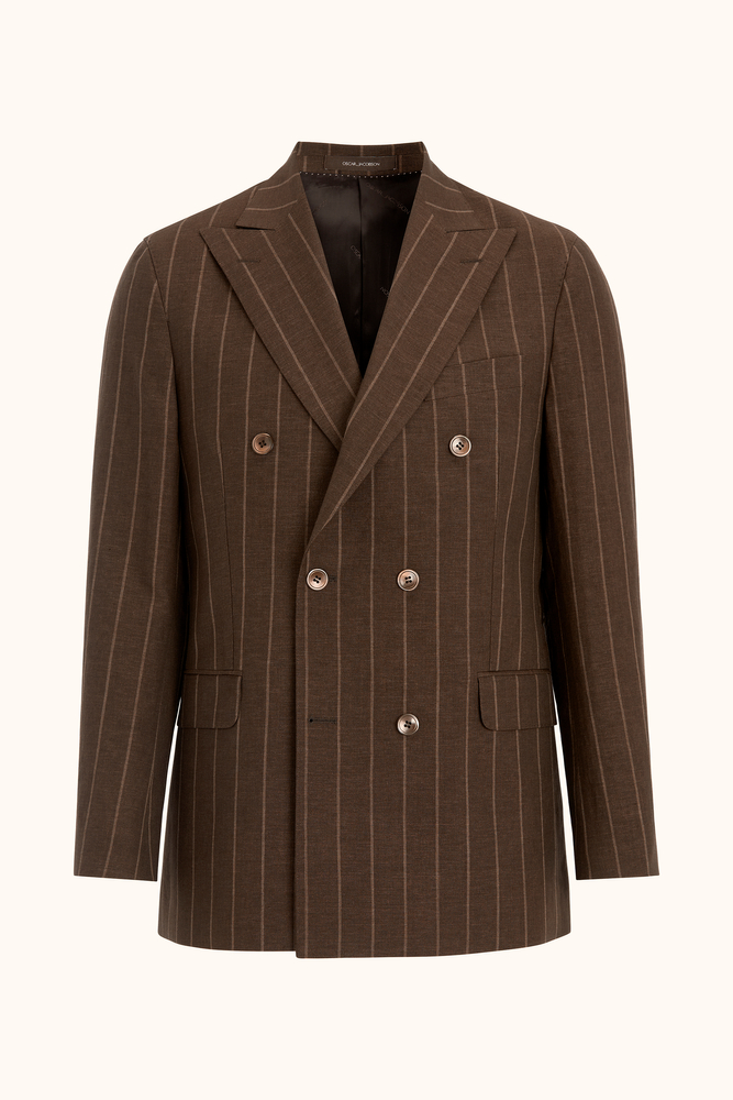 Regular Fit Dobbeltradet Striped Hør Uld Blazer