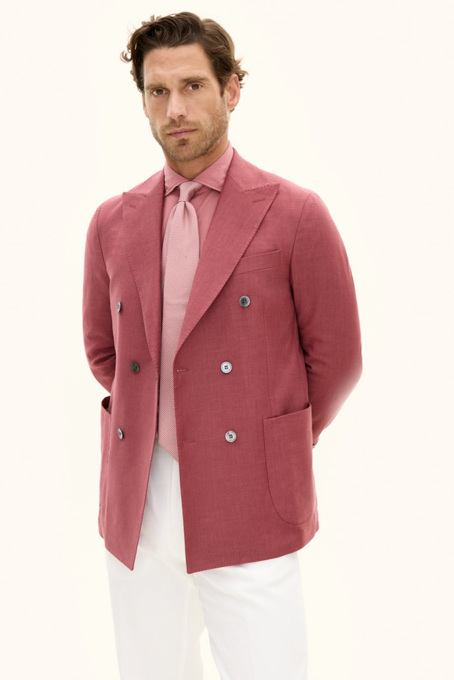 Regular Fit Double Breasted Linen Twill Blazer