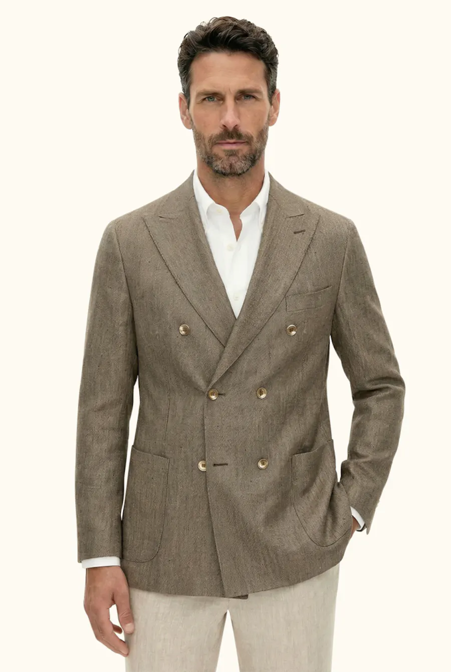 Regular Fit Dobbeltradet Hør Blazer