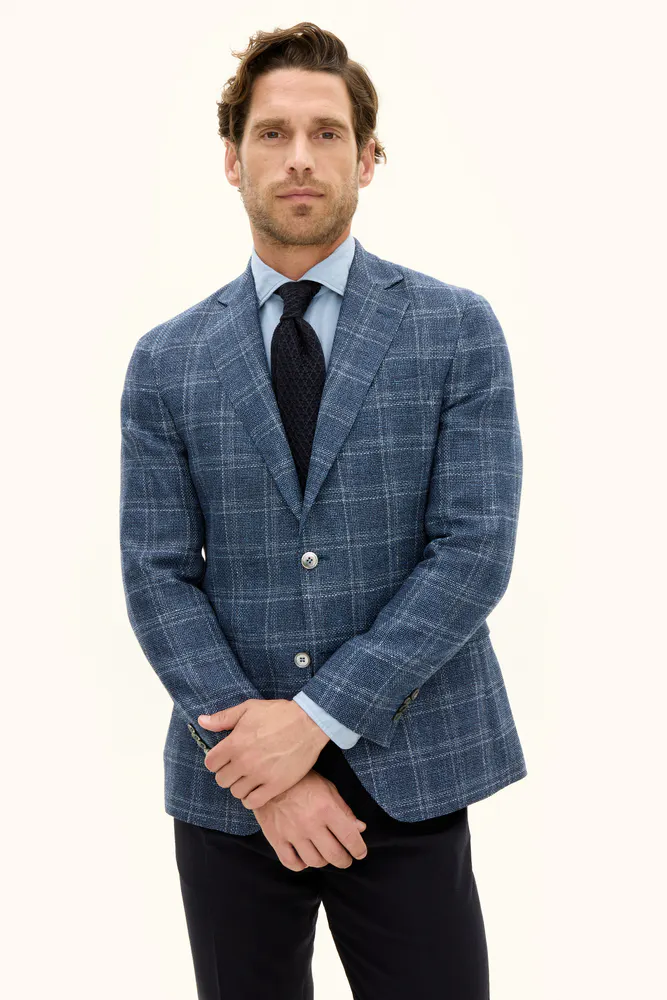 Regular Fit Uld Hør Check Struktureret Blazer