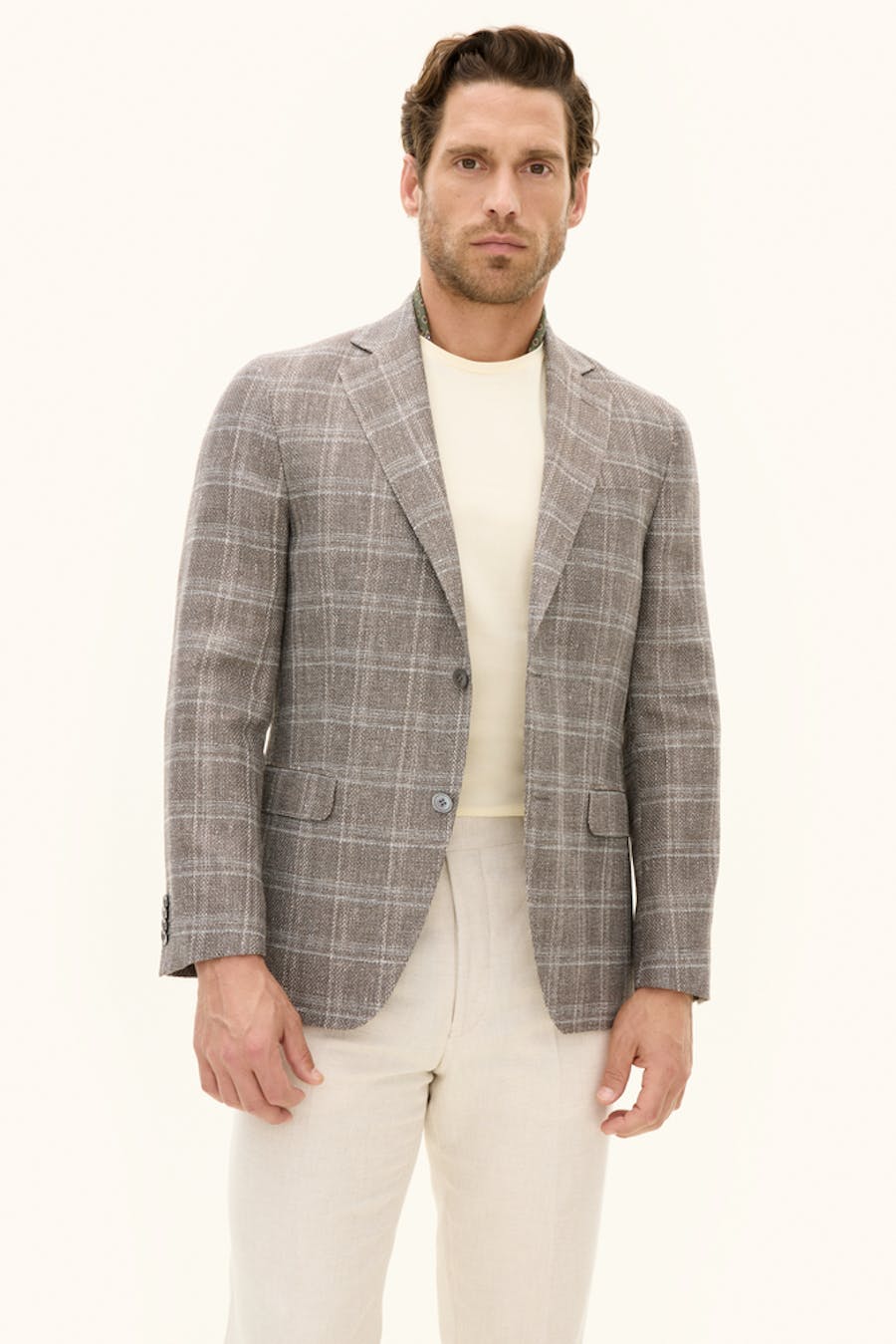 Regular Fit Rutete Lin og Ullblazer