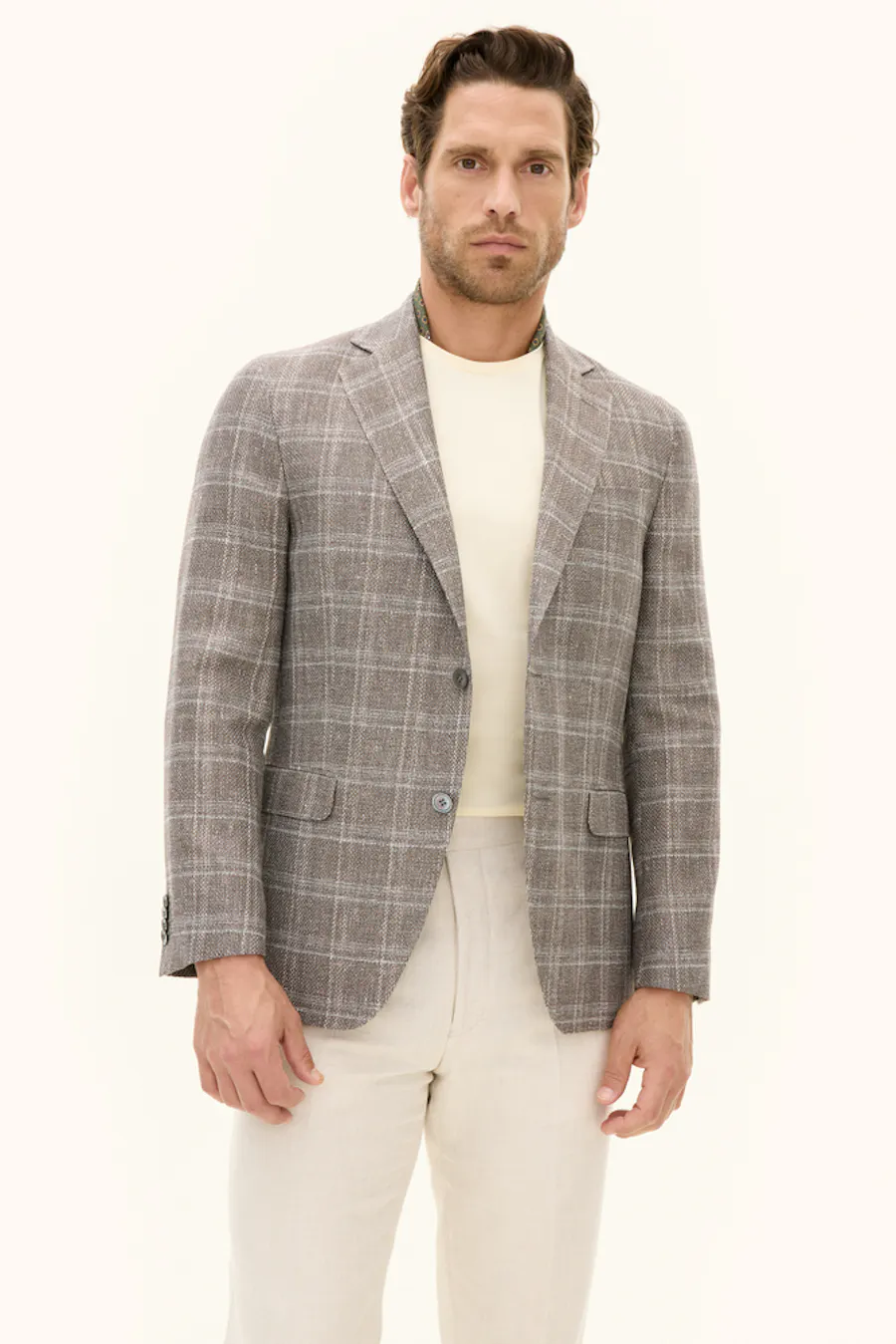 Regular Fit Uld Hør Check Struktureret Blazer