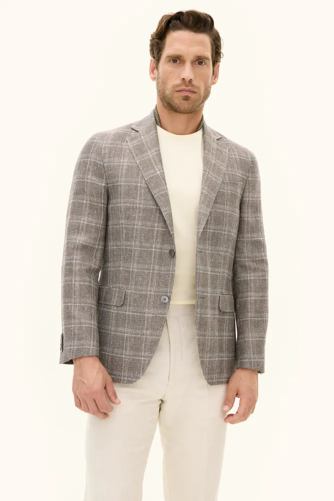 Regular Fit Uld Hør Check Struktureret Blazer