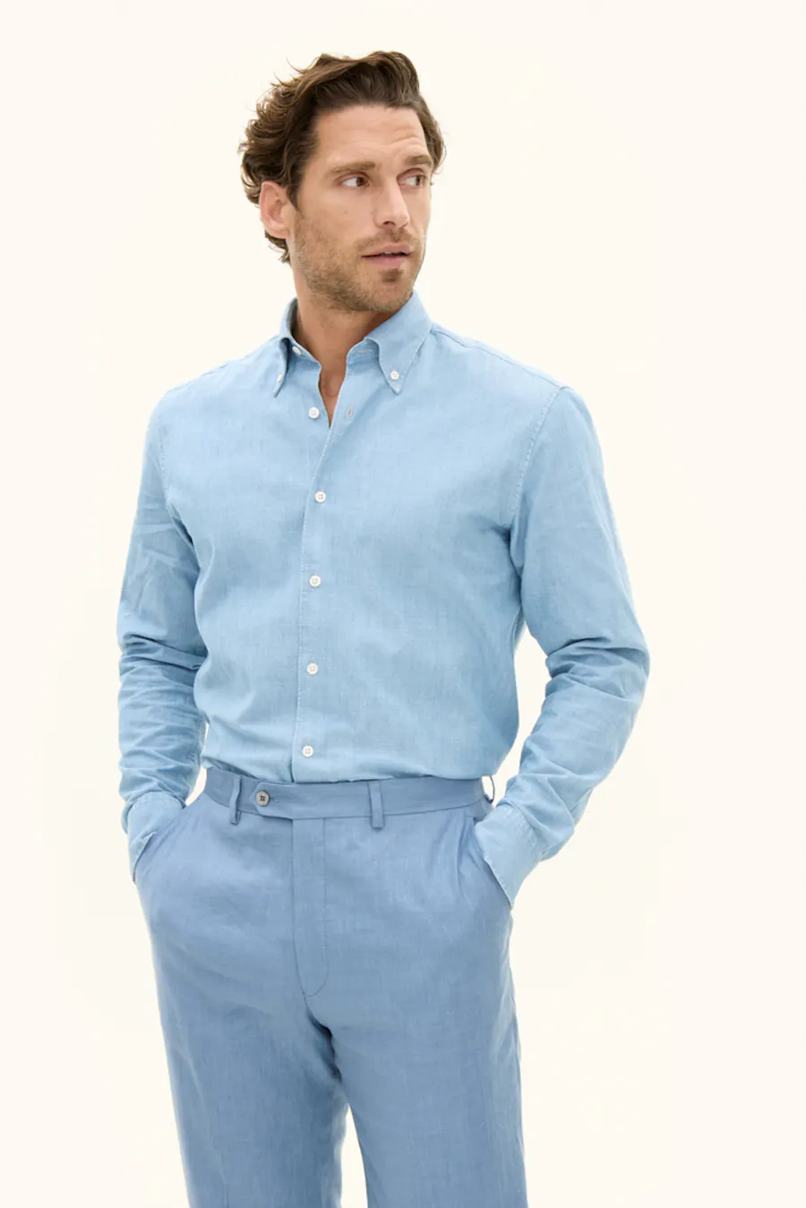 Regular Fit Button Down Chambray Cotton Shirt