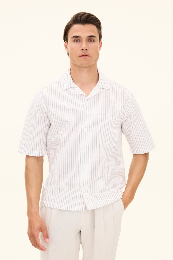 Regular Fit Bowlingkrage Seersuckerskjorta