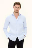 Regular Fit Wide Spread Collar Hør Stripe Skjorte