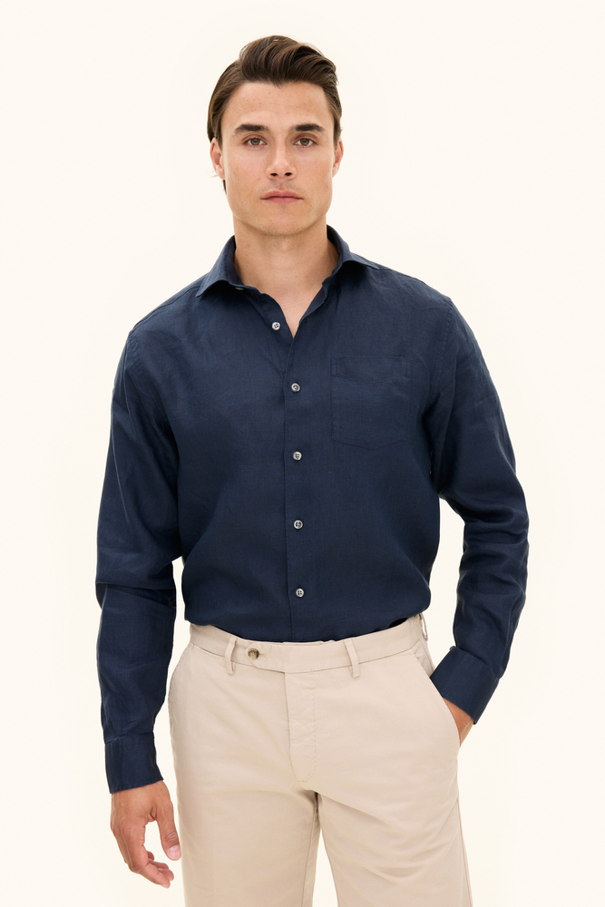 Regular Fit Wide Spread Collar Hør Skjorte