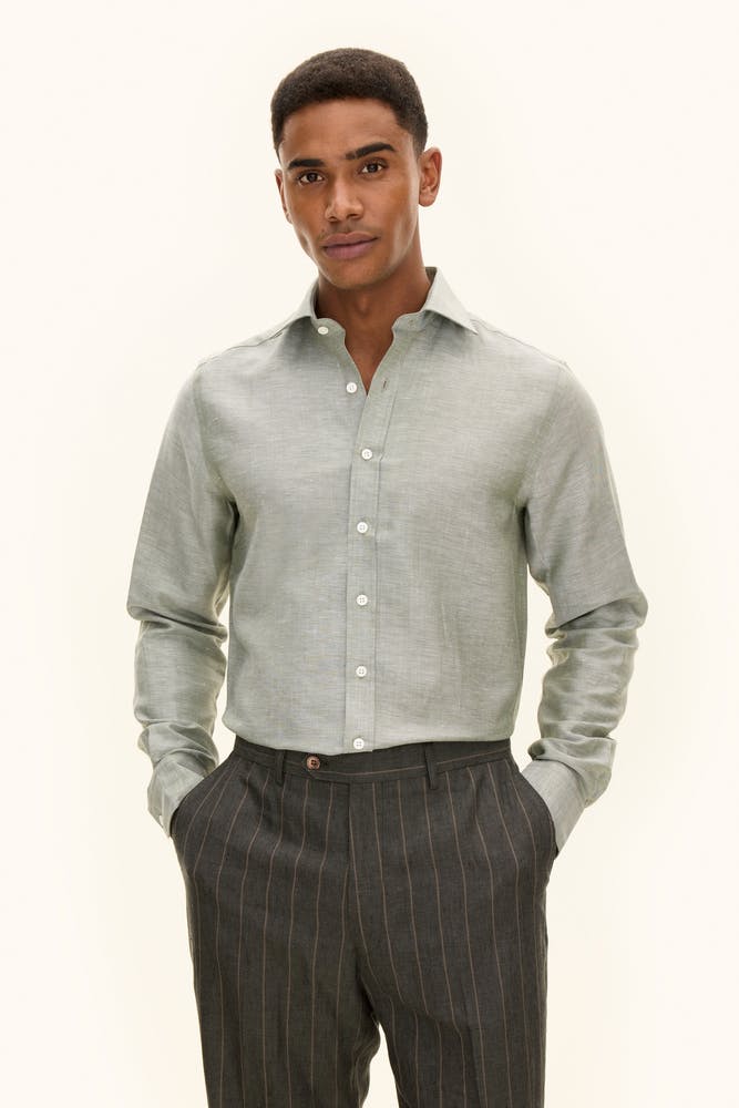 Slim Fit Cut Away Hør Skjorte