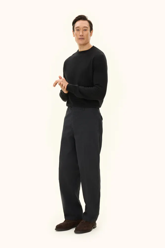 Wide Fit High Waist Garment Dye Cotton Trousers