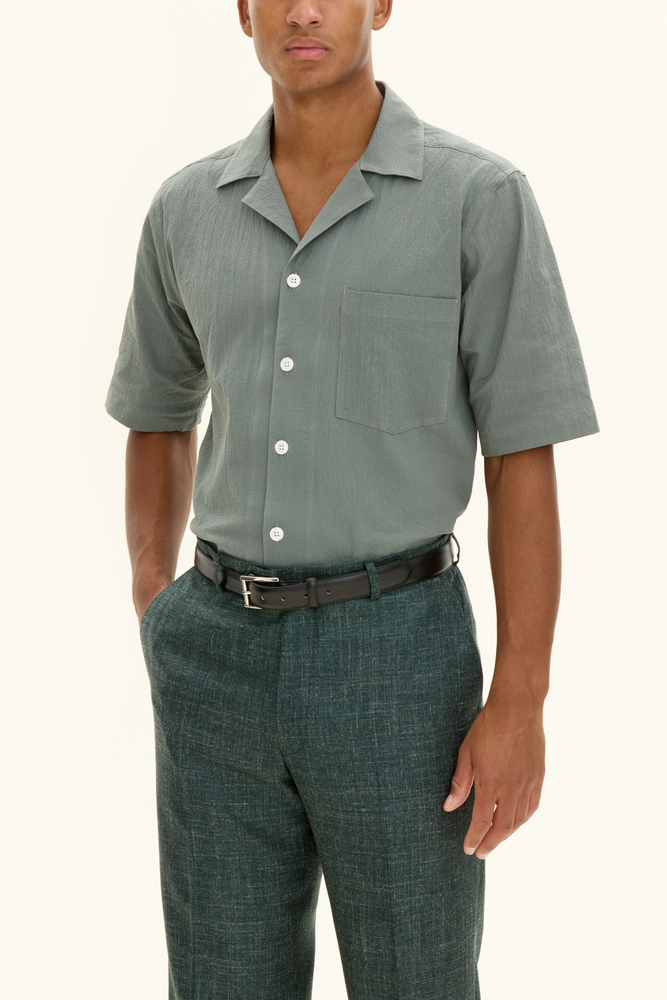 Regular Fit Bowlingkrage Seersuckerskjorta