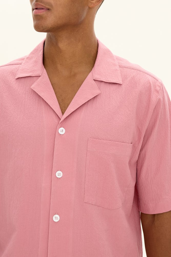 Regular Fit Bowling Collar Seersucker Shirt