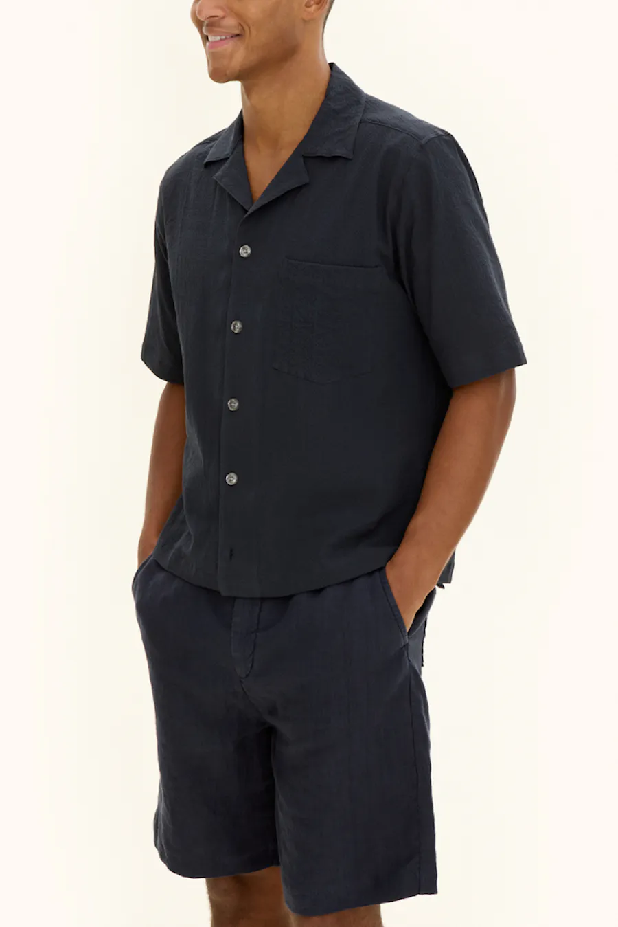 Regular Fit Bowling Collar Seersucker Shirt