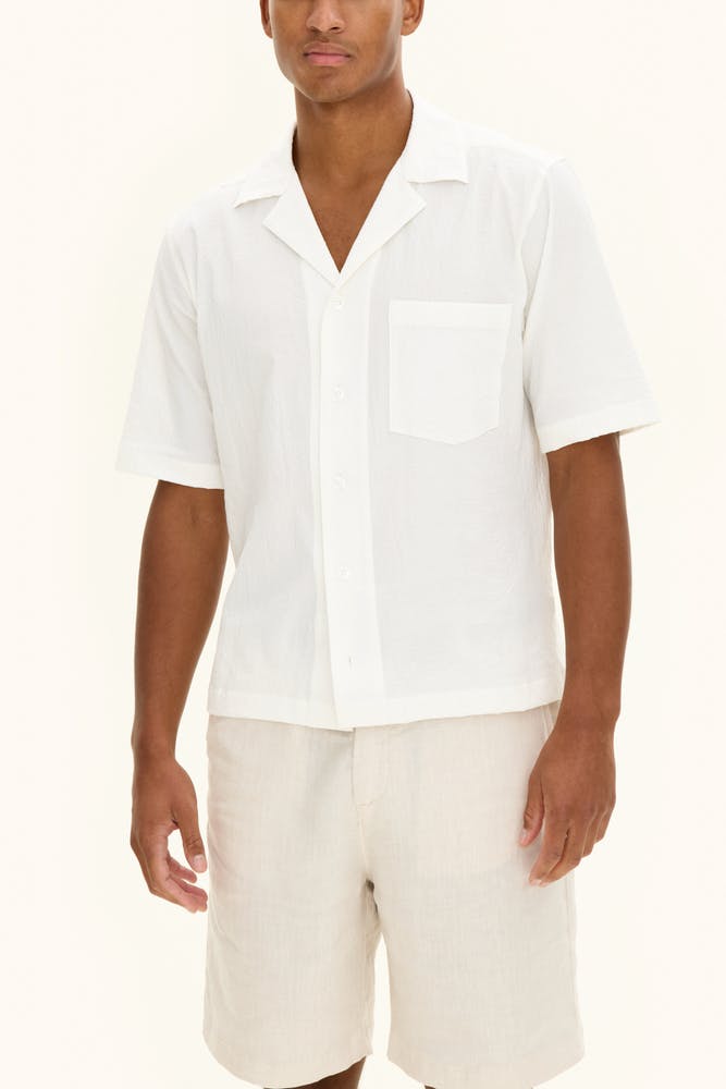 Regular Fit Bowling Collar Seersucker Shirt