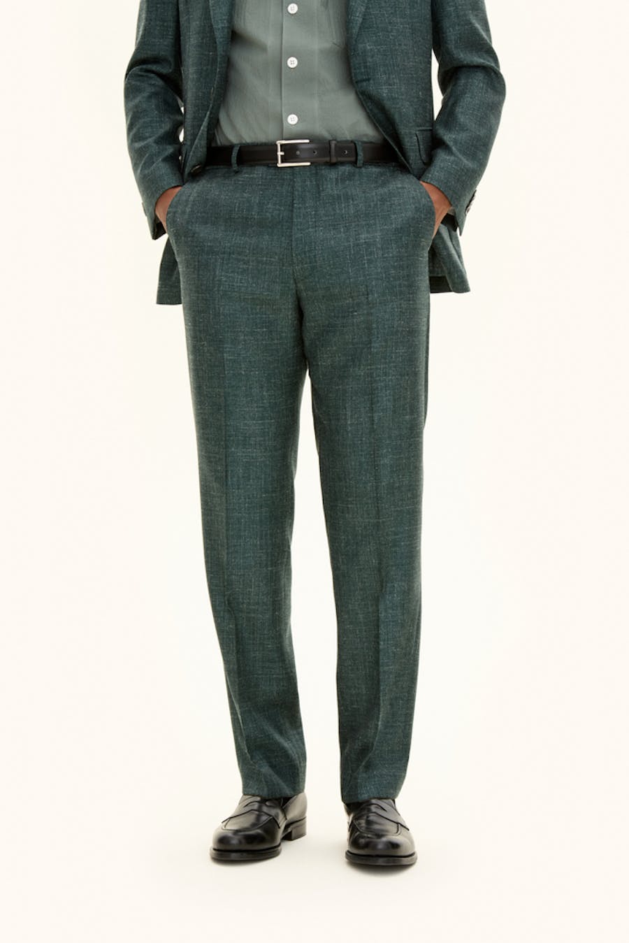 Regular Fit Byxor Linneblandning Hög Midja