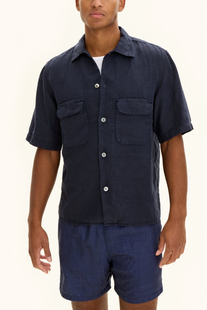 Regular Fit City Collar Garment Dye Linen Shirt