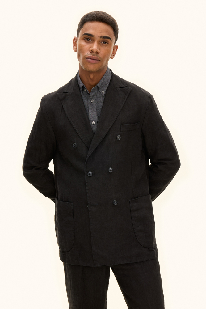 Regular Fit Dubbelknäppt Linnekavaj