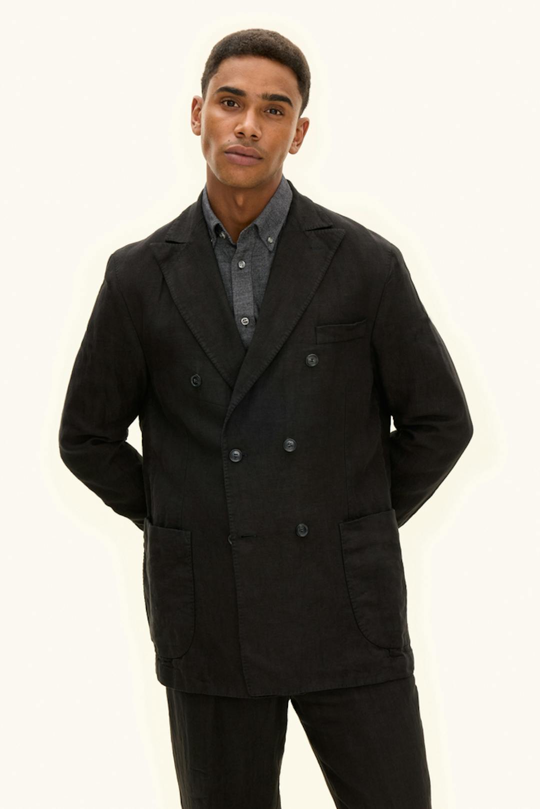 Regular Fit Dubbelknäppt Linnekavaj