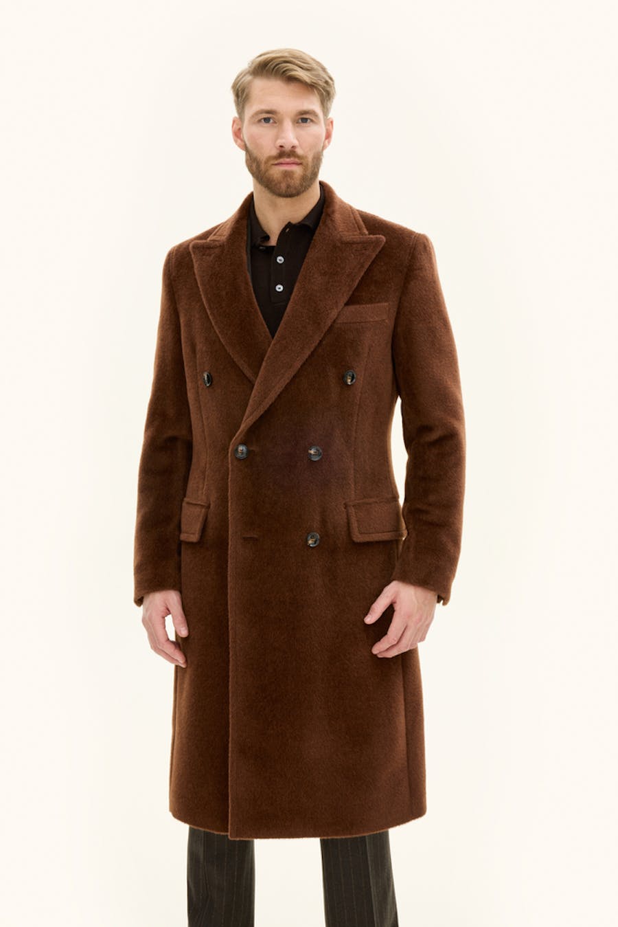 Regular Fit Double Breasted Brushed Alpaca Coat
