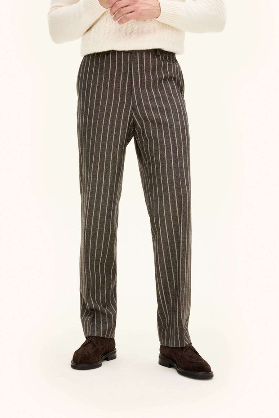 Regular Fit Stribede Uldbukser Høj Talje