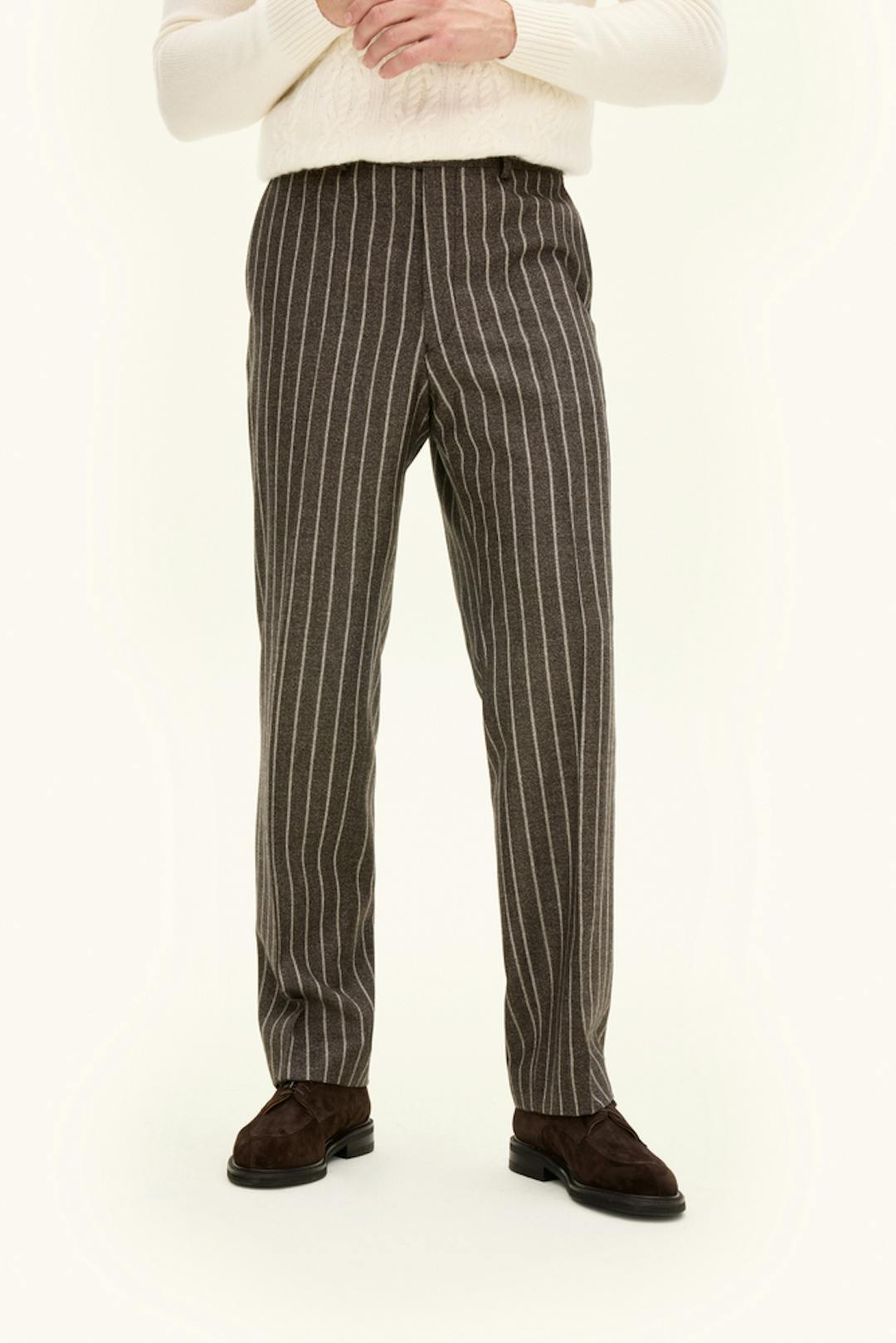 Regular Fit Stripete Ullbukser Høy Midje