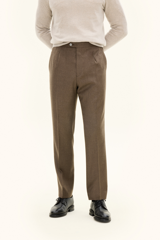 Regular Fit High Waist Stretch Flannel Trousers