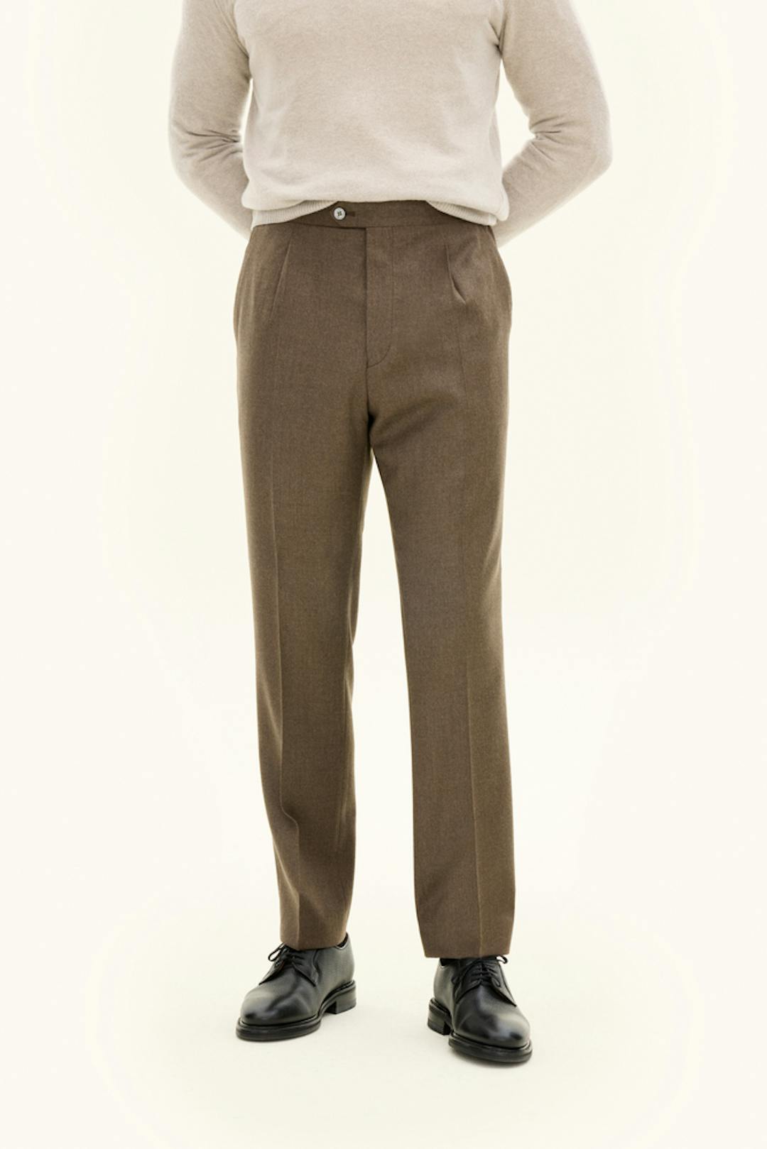 Regular Fit Strech Flanellbukser Høy Midje