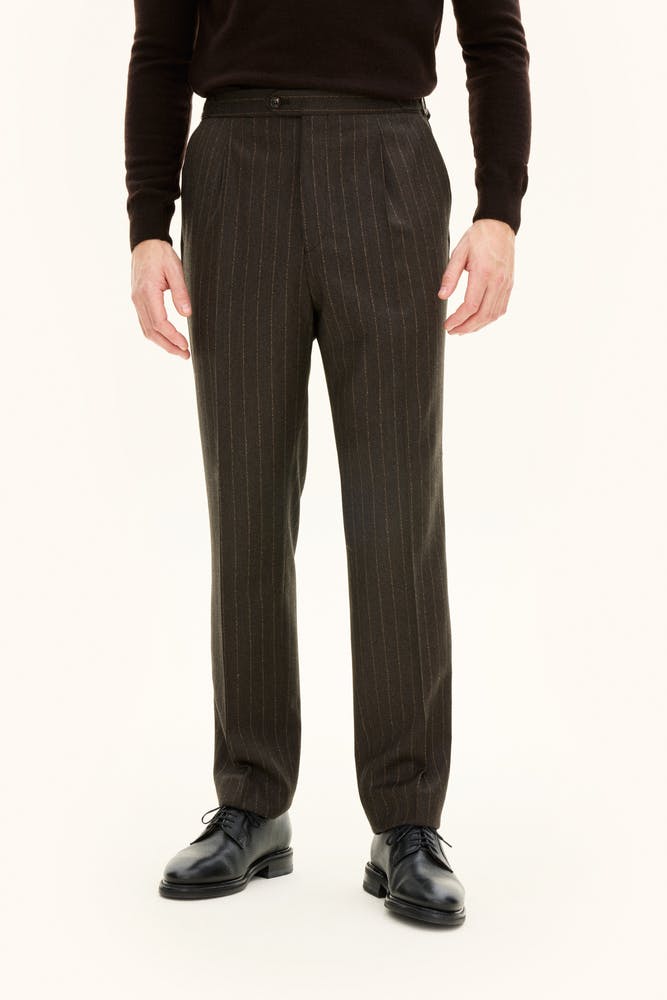 Regular Fit Stripete Flanellbukser Høy Midje