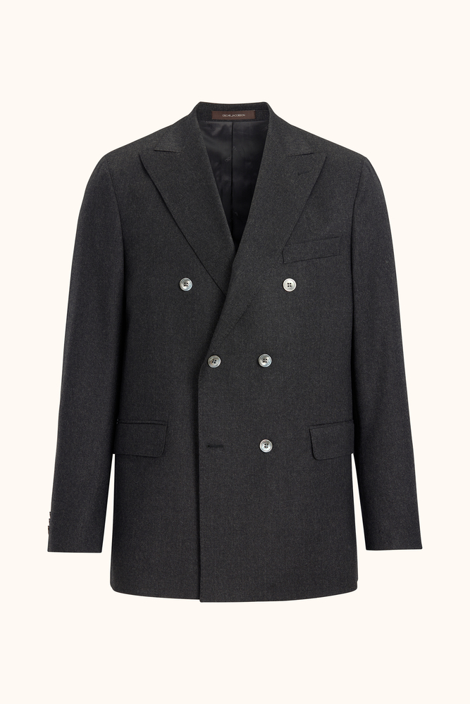 Regular Fit Double Breasted Stretch Flannel Blazer