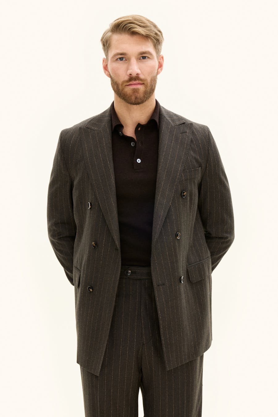 Regular Fit Dobbeltspent Stripete Flanell Blazer