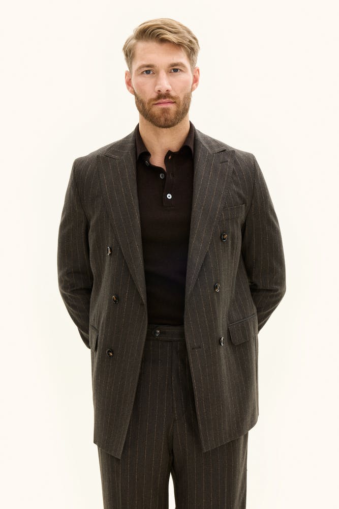 Regular Fit Dobbeltspent Stripete Flanell Blazer