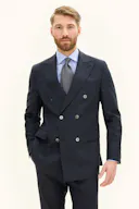Regular Fit Double Breasted Striped Wool Blazer