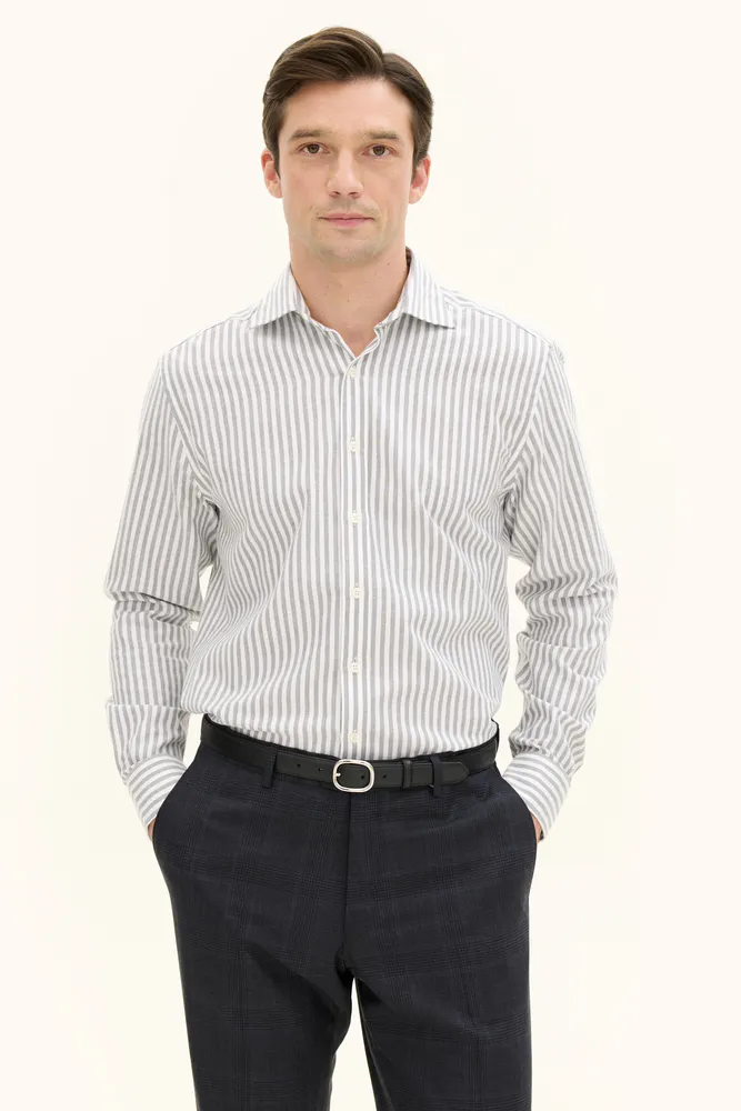 Regular Fit Cut Away Stripete Flanellskjorte